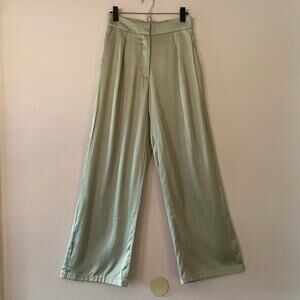 Abercrombie & Fitch Mint Green Sloane Silky Wide Leg Trousers Dress Pants 6 / 28